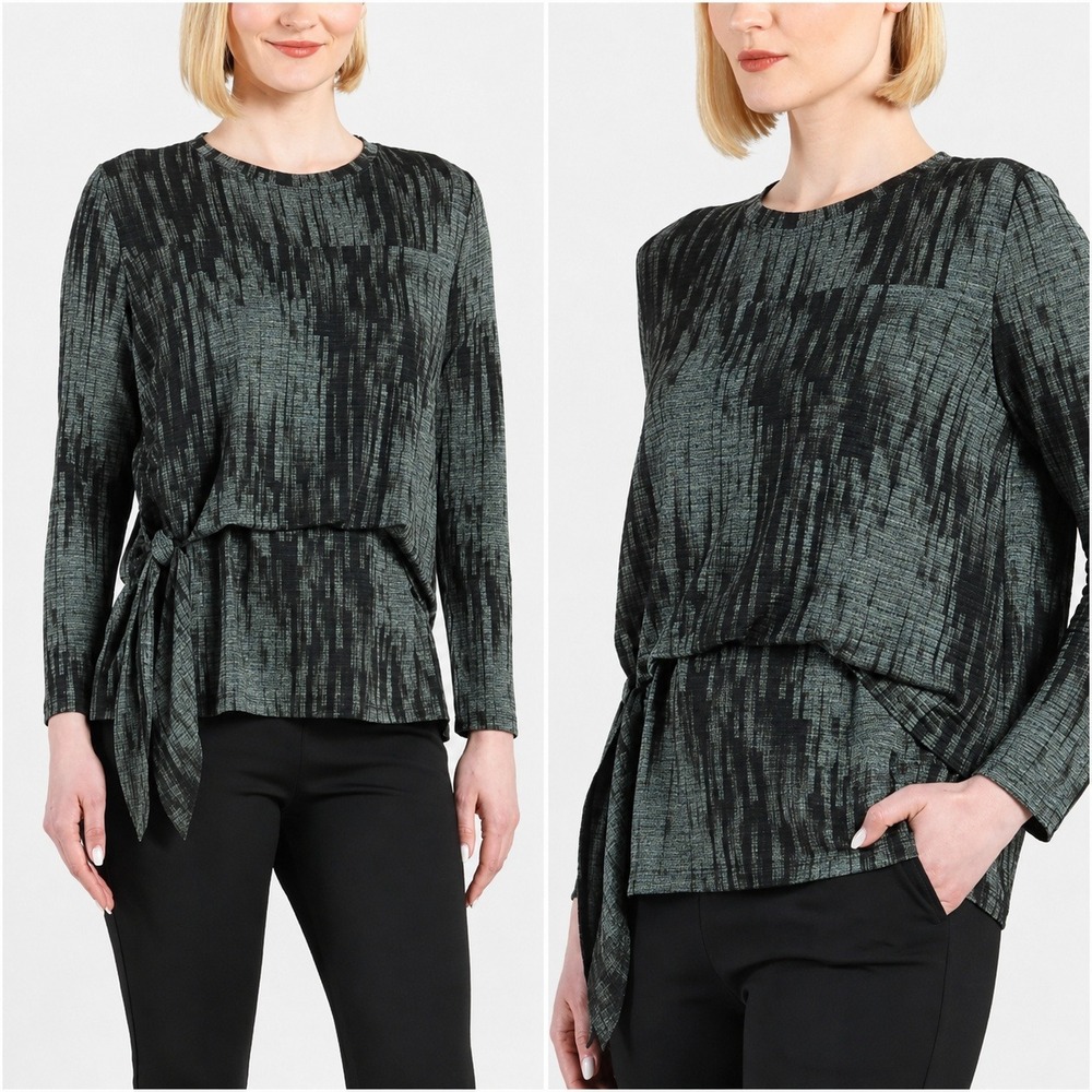 Clara SunWoo New Crinkle Pleat Blouson Overlay Side Tie Jersey Top SZ Medium